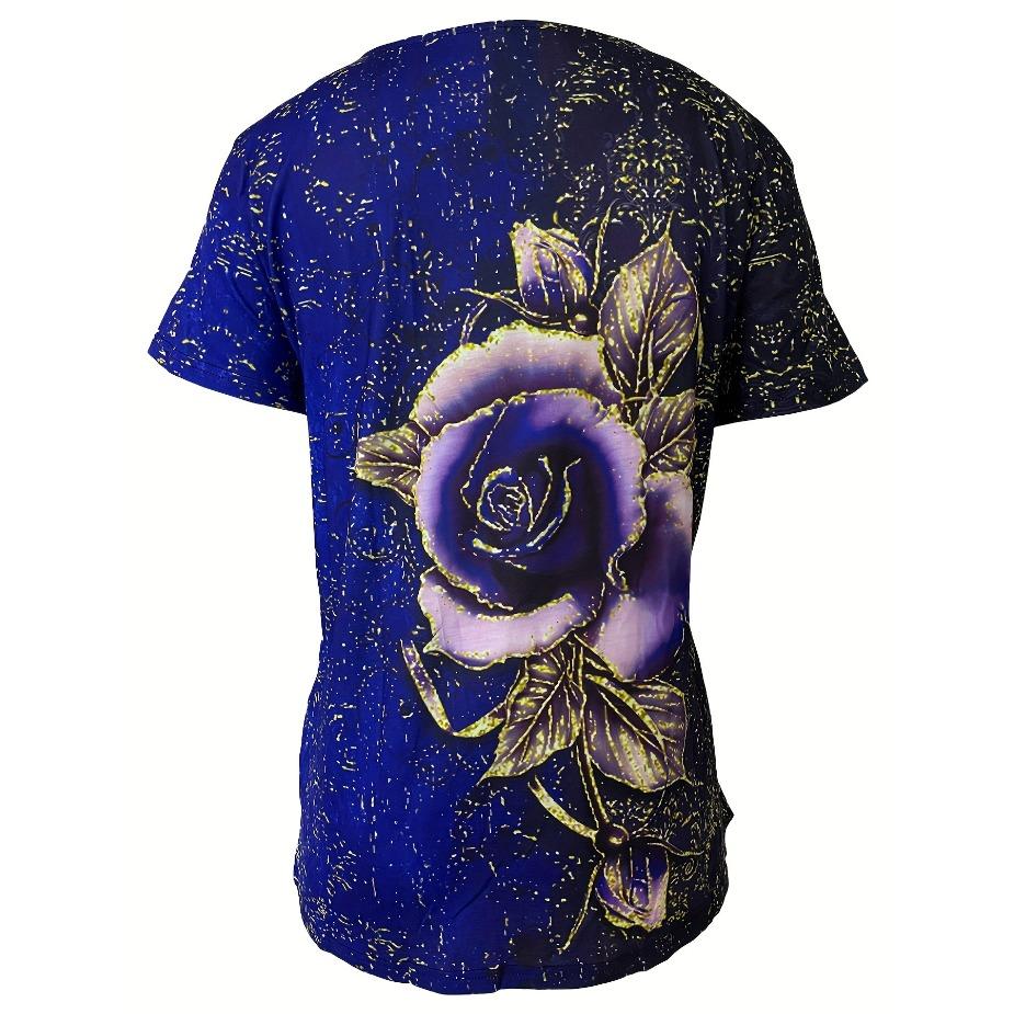 Stylish Rose 3D Print V Neck T-shirt - Women's Casual Short Sleeve Medium Stretch T-Shirts