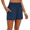 Women's  Cotton Linen Shorts Smocked Waisted Wide Leg Short Pants With Pockets