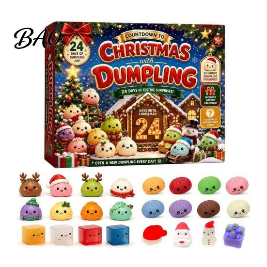 Festive Room Decor for Holiday Season Christmas Advent Calendar with 24Pcs Squeeze Dumplings, Soft Sensory Fidget Toy Set Boys Girls Toys Kids Adults,