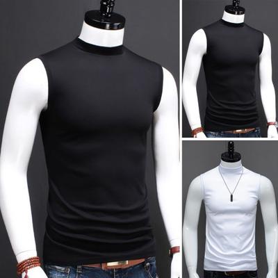 Erkek Tank Toplar Yarım Yüksek Yaka Kolsuz Slim Fit Esnek Üstler Düz Renk Geniş Omuz Askıları Buz İpek Tişört