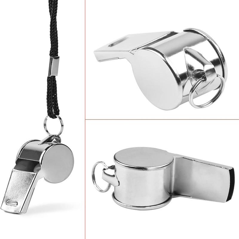 Genuine Stainless Steel High-Pitched Police Whistle with Lanyard for Outdoor Survival and Sports Refereeing