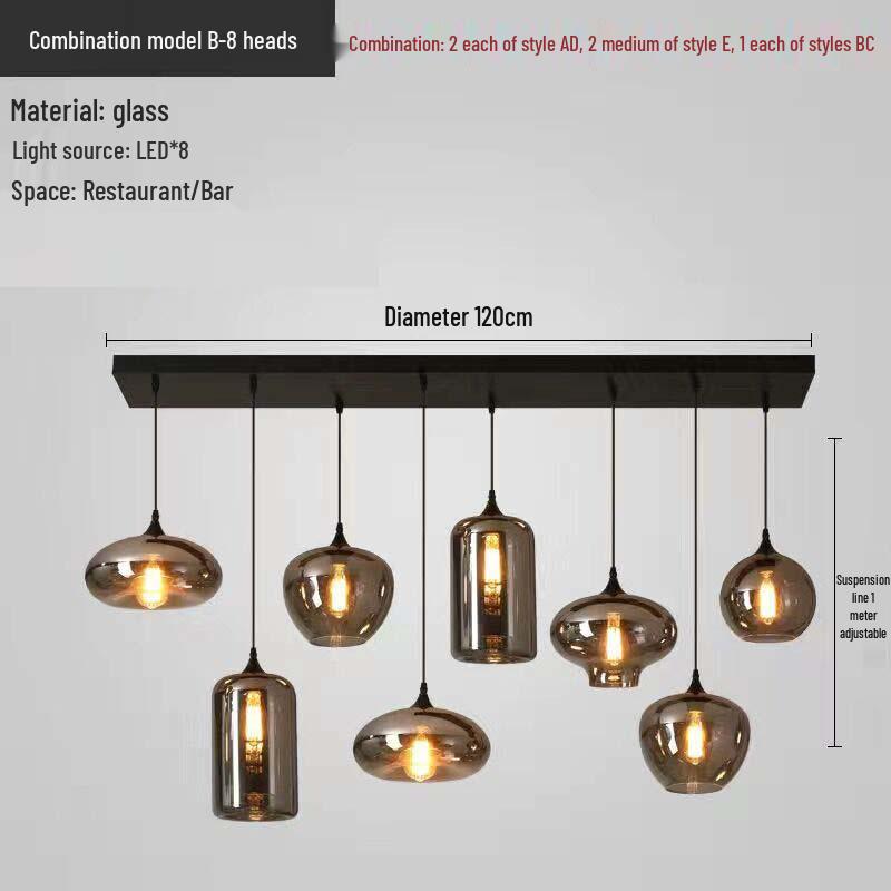 Modern Multi-Head Glass Chandelier Pendant for Dining Room