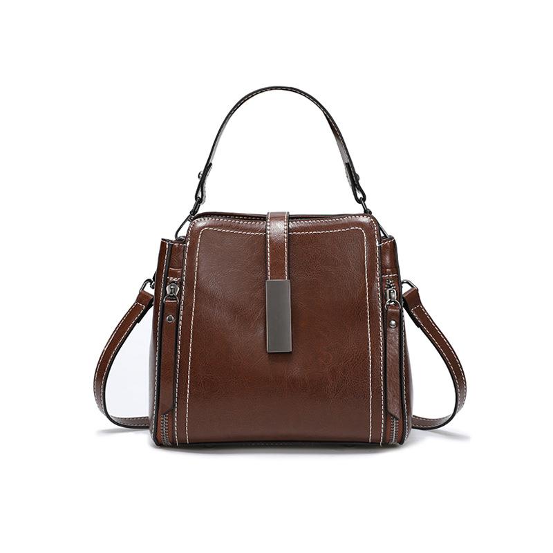 New Summer Genuine Leather Women's Bag High-end Large Capacity Bucket Bag Retro Versatile One-shoulder Crossbody Bag