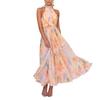 Women's Floral Halter Neck High Neck Maxi Dress with Fitted Waist