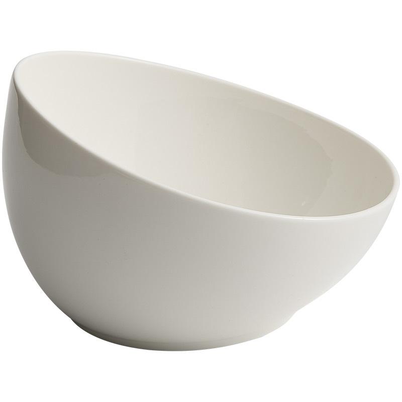 Ceramic Bowl Household Noodle  Fruit Salad  Premium White Oblique Bowl Sweet Hot Pot Dipping Commercial