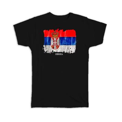 Gift T-Shirt : Serbia Flag Europe Travel Expat Country Watercolor