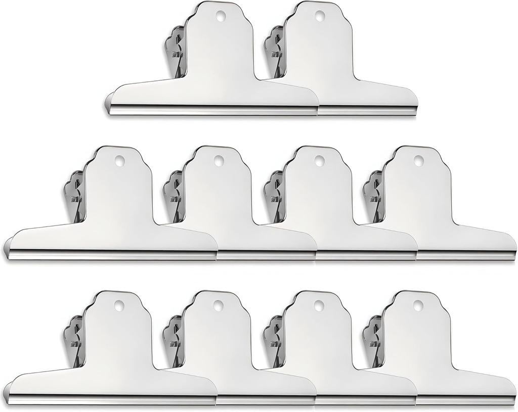 Large Bull Binder Clips Silver -10 Pcs 4 Inch Steel Heavy Duty Paper Clips Giant Wide Metal Clip for Crafts Drawing Board Letter