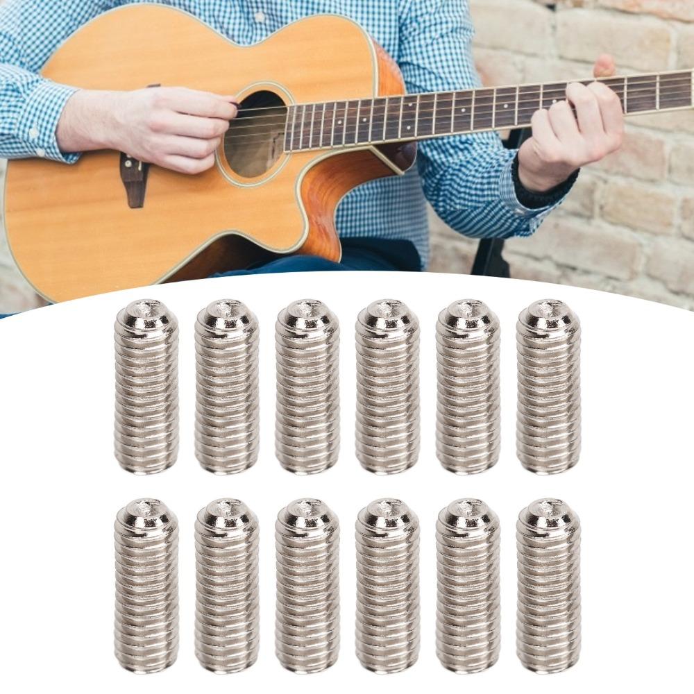 12 PZ Viti Sellette Ponte Metallo Argento Kit Ferramenta Ponte Chitarra Per Chitarra Elettrica