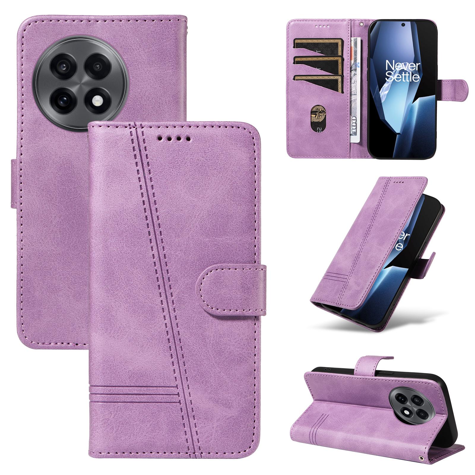 

Для OnePlus 13R 5G/Ace 5 5G/5 Pro 5G Чехол-кошелек Т-образные линии Кожаный чехол для телефона Подставка Light Purple