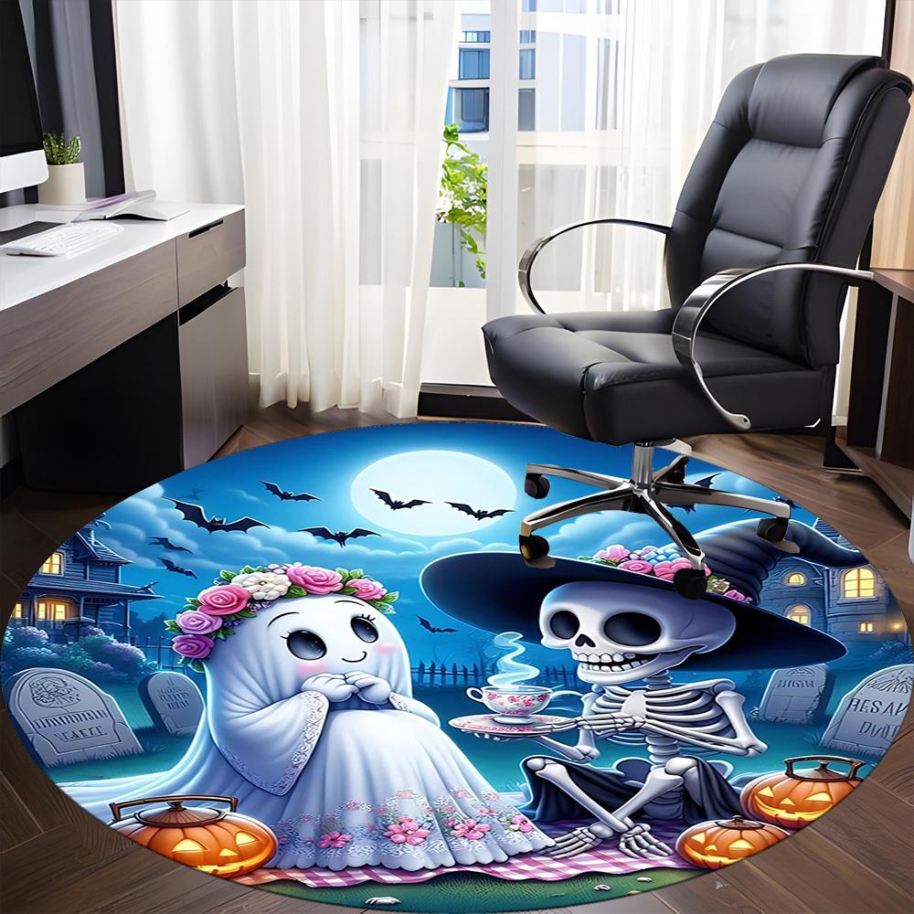 1pc Spooky Picnic Carpet for Office Non Slip, Round Carpet, Soft & Comfortable, Carpet for Office, Lightweight Round Floor Mat