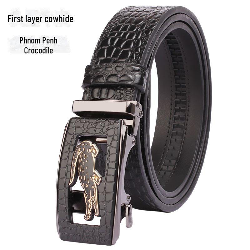 Men's Crocodile Pattern Leather Automatic Belt - Top Grain Cowhide, High-End Design, Genuine Craftsmanship.