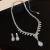French Light Luxury Water Drop Zircon Stud Earrings Necklace Set Niche Fashion Collarbone Chain Simple Commuter High-end Jewelry