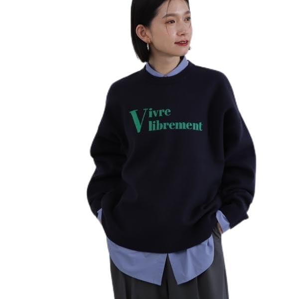 

N Natural Beauty Jacquard Logo Knit Navy Basic Women s Sweater,