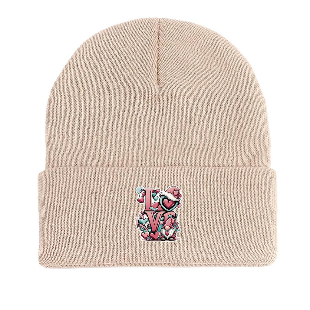 LOVE" Gnome Warm Knit Cap Beanie, Valentine's Day Woman Cap Winter Cozy Simple Gorro Knit Hat Beanie