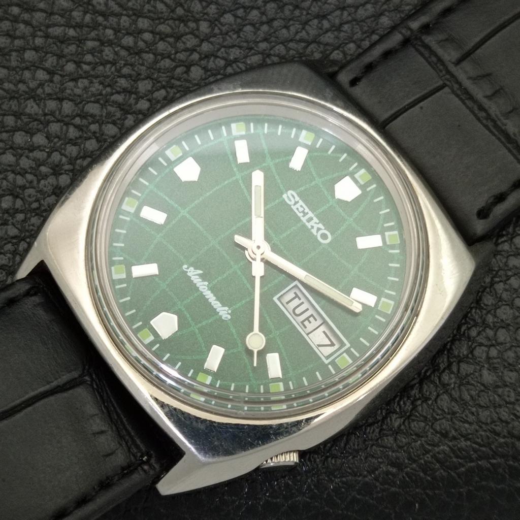 Seiko AUTOMATIC 6309A JAPAN MENS VINTAGE GREEN COLOR DIAL WATCH A701582-5 R206b-a701582