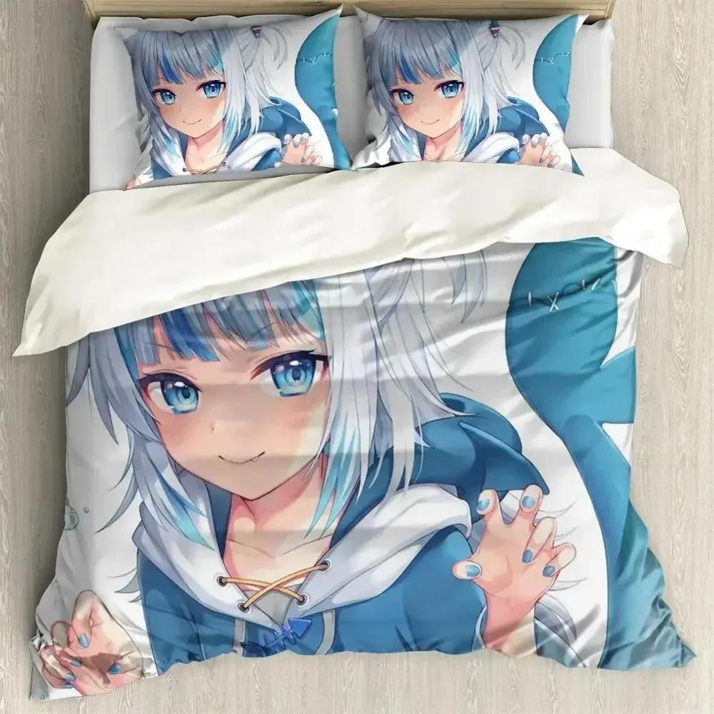 Anime Hololive EN Gawr Gura 3D Printed Bedding Set Duvet Covers Pillowcases Comforter Bedding Set Bedclothes Bed Linen