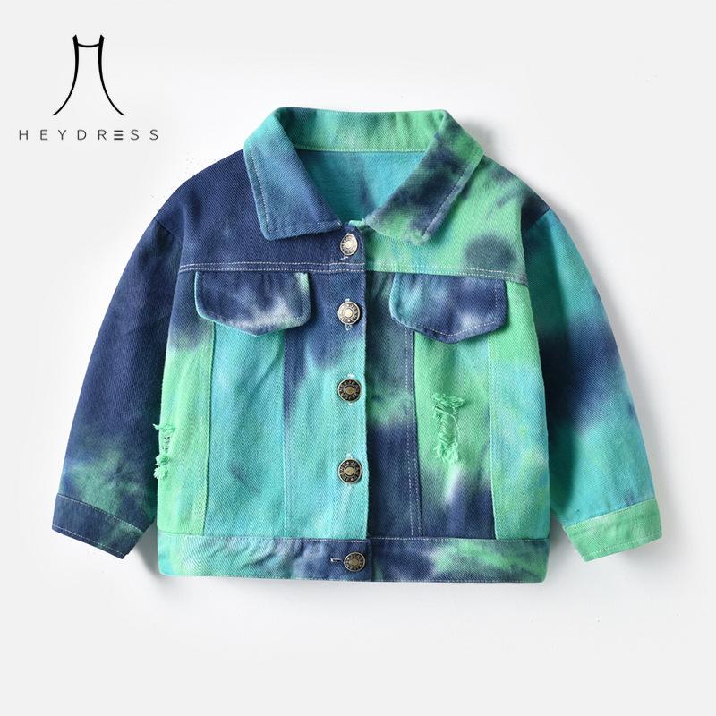 Korean-style Multi-color Tie-dye Short Denim Clothing New Children Lassel Long-sleeved Denim Jacket