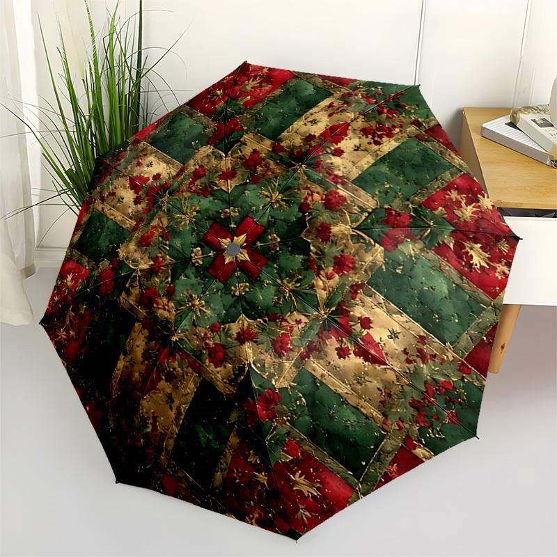 

1pc Quilt Pattern Automatic Folding Umbrella, 8-Rib Iron Frame, Casual Outdoor Accessory for Birthday Festival Gifts yy251128214
