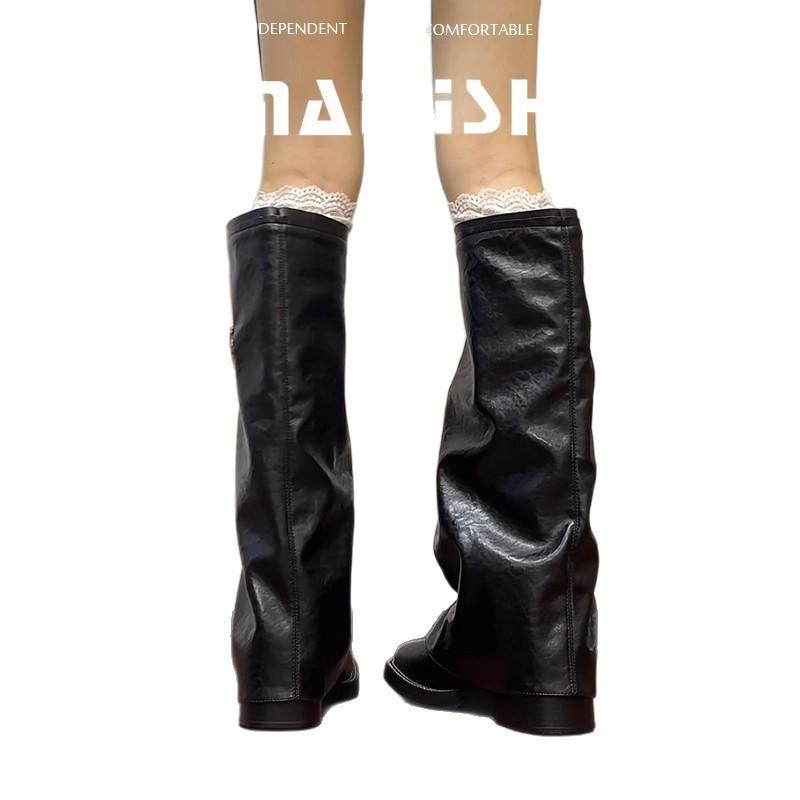 Boots Women's 2025 New Leather Boots Thick Heel High Boots Retro Versatile Pant Tube Boots Skinny Western Boots