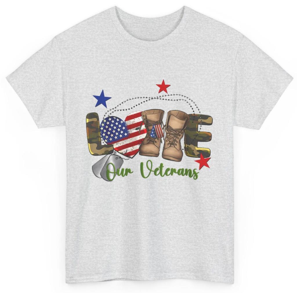 Love Our Veterans Day Proud Military American Flag T-shirt