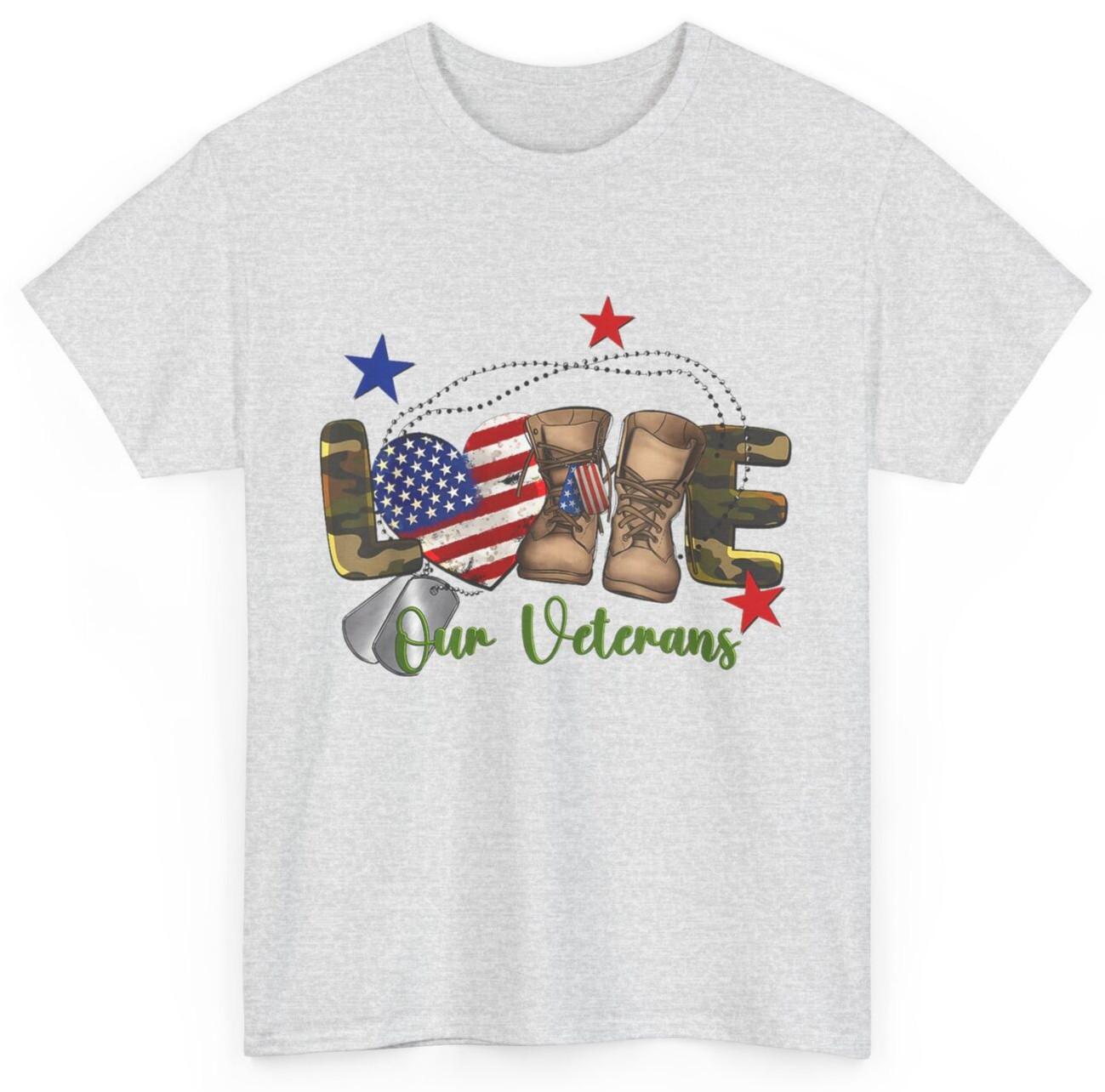 Love Our Veterans Day Proud Military American Flag T-shirt XXL