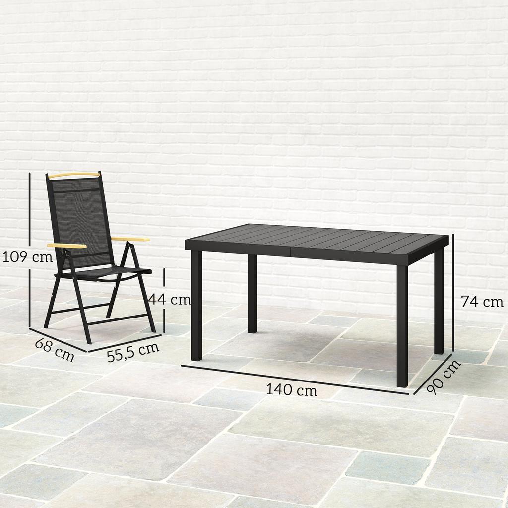 Foldable Seating Group For 6 People 1 Table Plus 6 Chairs Garden Furniture Set Seating Set Aluminum Mesh Black