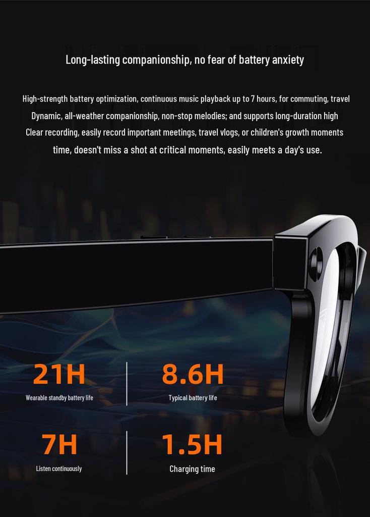 AI Smart Photo Glasses M01Pro: Voice Assistant, Image Recognition, Translation, Bluetooth, 800W Pix.