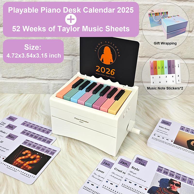 Interactive 2026 Desk Calendar, Swift Compact Piano with 52 Music Sheets, Miniature Playable Piano