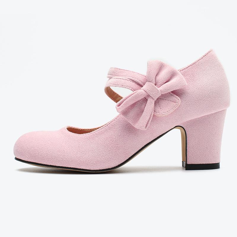Scarpe con Tacco Alto da Donna Taglie Forti 36-45 Punta Tonda Classica Fiocco Autunno Primavera Moda Casual Slip-on Scarpe Eleganti