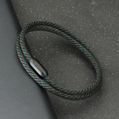 Neues einfaches Seilarmband für Herren, Edelstahl, Magnetschnalle, zweilagig, Makramee-Armband, für Outdoor-Sport, Reiten, Nautisches Armband