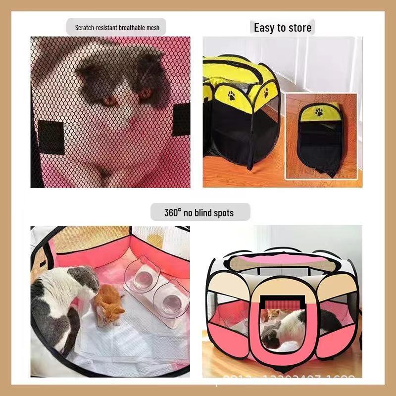 Octagonal Foldable Pet Tent: Dog Crate, Cat Bed, Birthing Room, Oxford Cloth.
