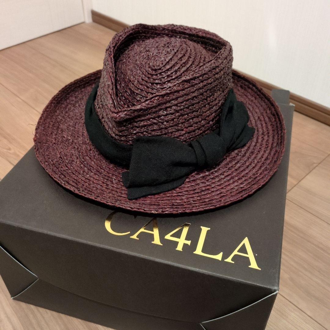 Used CA4LA Burgundy straw hat with cashier box, small