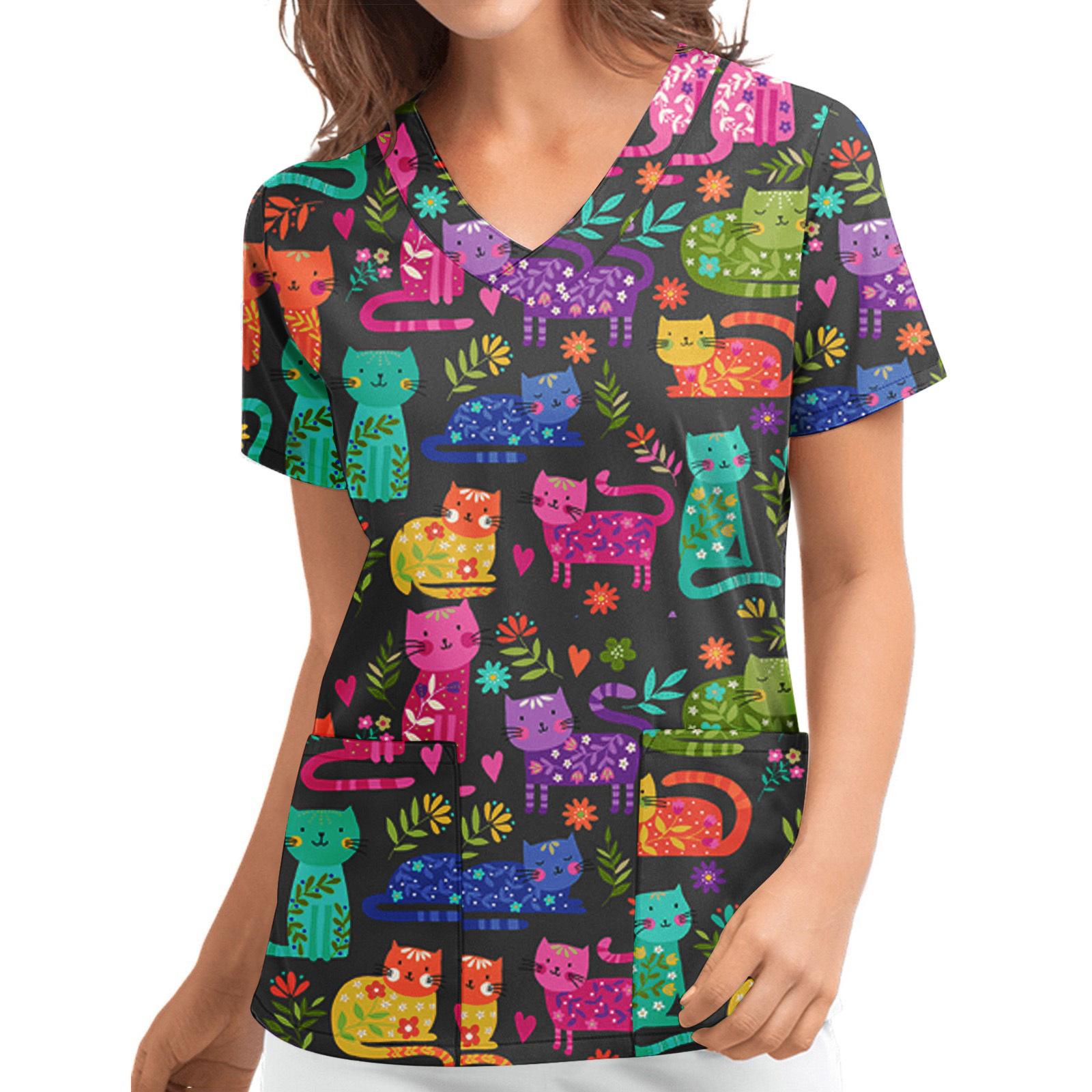 

Европейская и американская женская медицинская униформа с V-образным вырезом, короткими рукавами, карманами, напечатанная на 3D-принте, униформа медсестры M