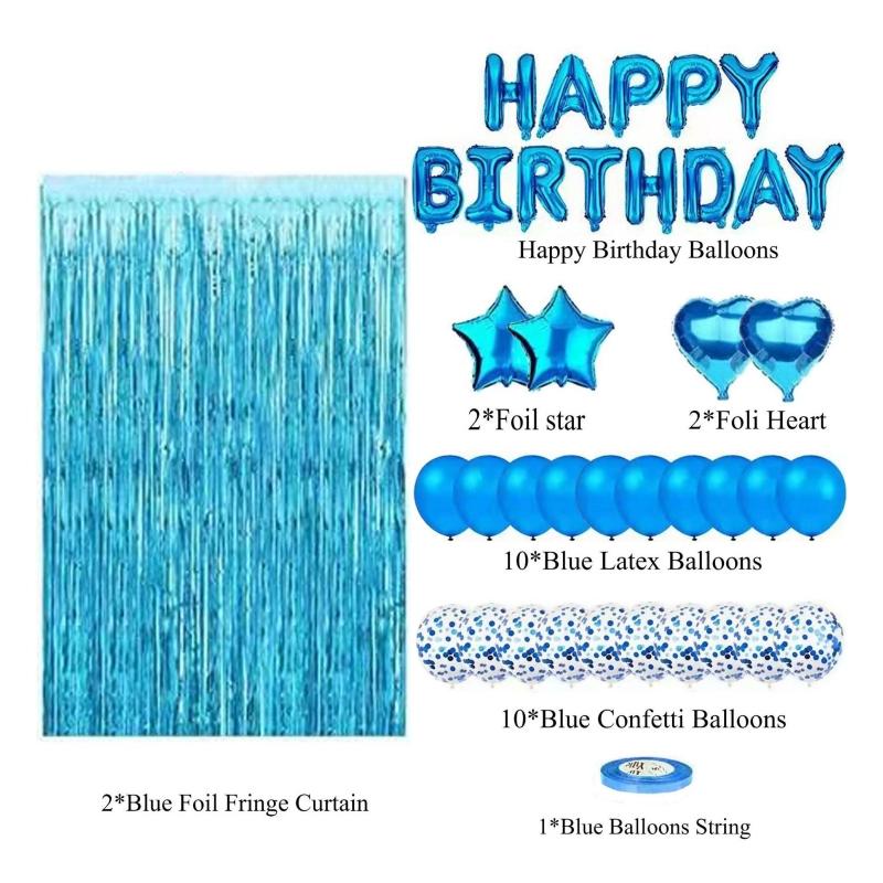 27 stuks/set Verjaardagsdecoratiesets Letter Gefeliciteerd Ballon Regen Zijde Gordijn Babyborrel Verjaardagsfeest Decoratie Ballonnen