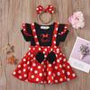 2 Stück/Set Mickey Minnie Maus Kinder Outfit Baby Mädchen Sommer Abend Kinder Punkte Oberteile Rock Cosplay Kleid mit Stirnband Schleife