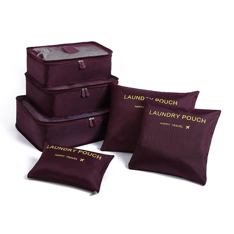 

Korean-Style Six-Piece Travel Storage Bag Set: Large-Capacity, Waterproof Organizer for Clothes and Luggage Large вино красного