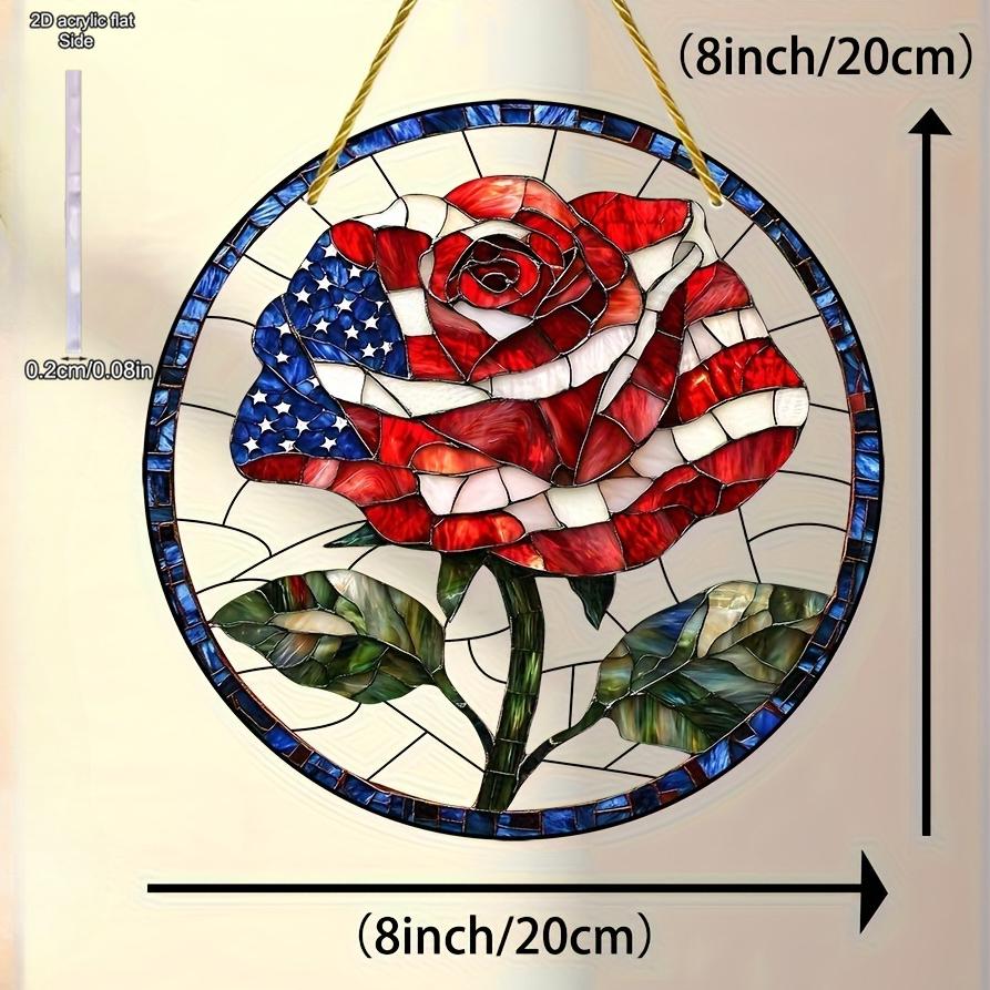 American Flag Rose Theme Sun Catcher Acrylic Hang Sign, Nurseries, Vintage Home Decor Wall for Bar Kitchen, Restaurant Shop Wall Decor, Garden Decorat