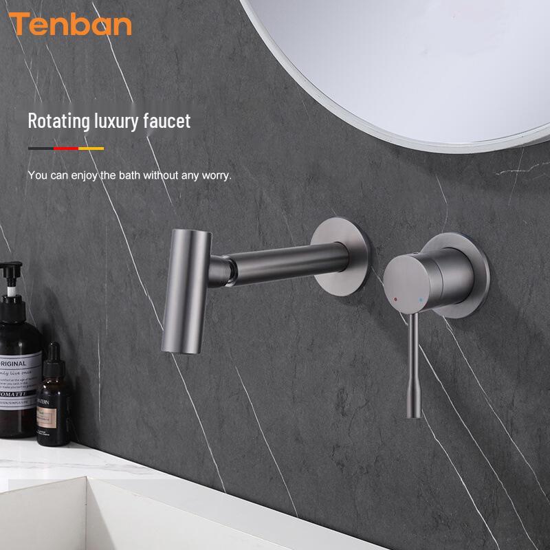 Tenban Rotatable Wall-Mounted Copper Gunmetal Faucet for Hot & Cold Washbasin.