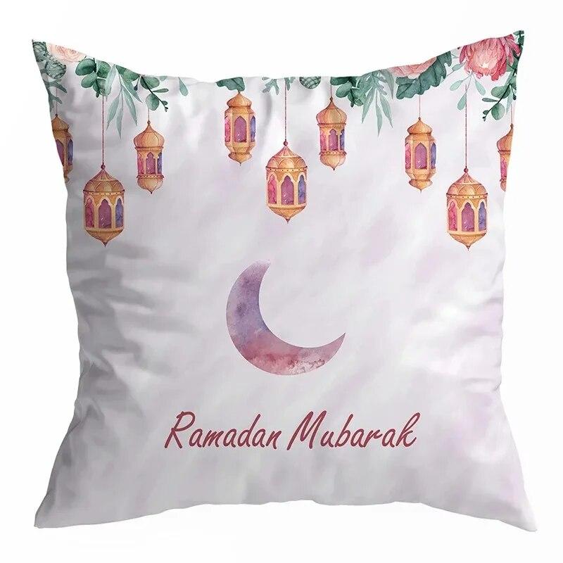 Ramadan Decoration 2024 Mubarak Cushion Cover Cotton Eid Mubarak Islamic Muslim Happy Eid Mosque Pillowcase Party Supplies