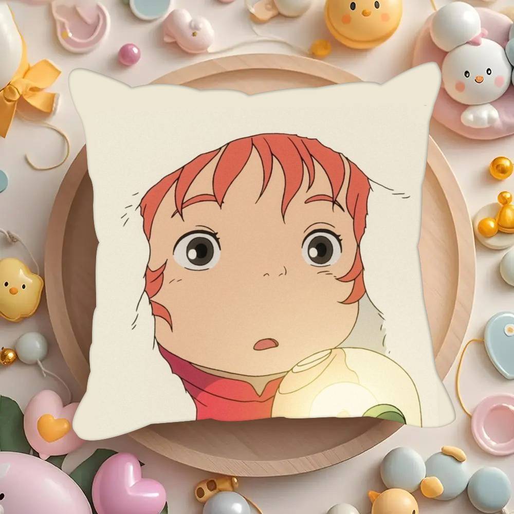 Movie P-Ponyo Anime On the Cute Cliff  Pillowcases Cushion Covers Living Room Sofas Home Decor Gifts