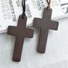 Vintage Wooden for Cross Pendant Brown/Black Rope Necklace Adjustable for Men Wo