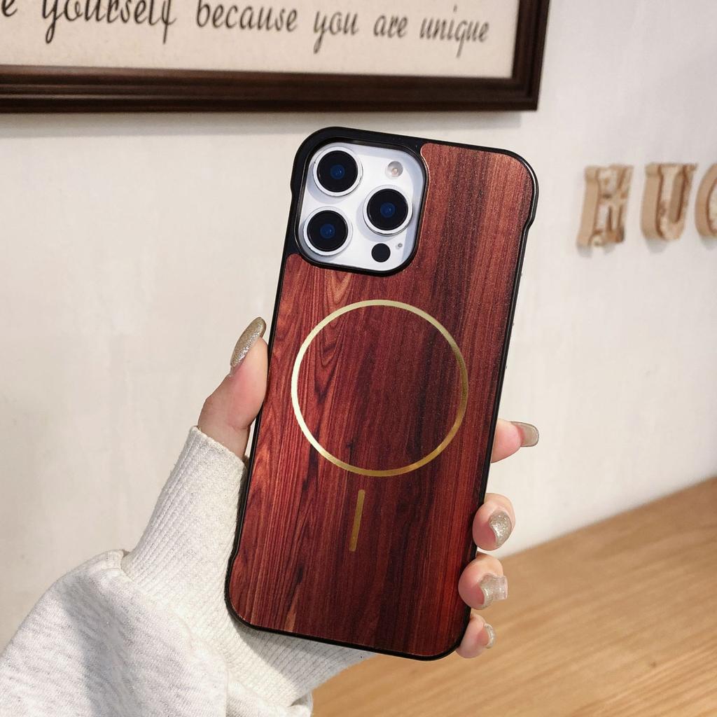 Frameless Wood Grain Suitable for Apple 16promax Mobile Phone Case IPhone 15 Thin Circle Magnetic 14 Anti Fall Protection Case