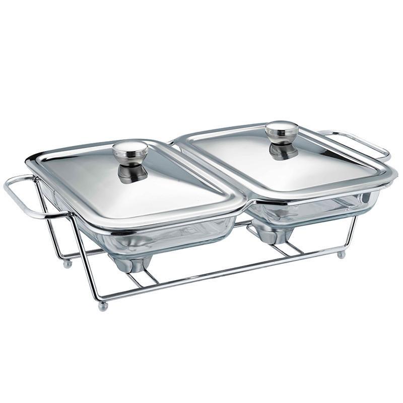 Household Rectangular Hot Pot Stove Restaurant Glass Buffet Stove Single Two Three Grid Food Heating Containers