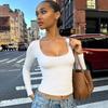 European and American ins style women's clothing autumn new solid color U-neck long-sleeved slim-fit bottoming shirt T-shirt top