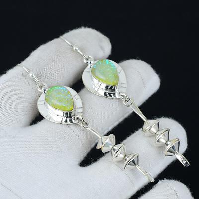 Yellow Triplet Earring, Silver Earring, Oval Gemstone Handmade Earring, 925 Sterling Silver Earring, Gemstone Earring, Meditation Earring