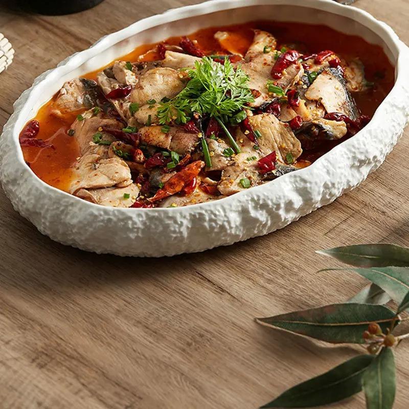 Rock Texture Ceramic Main Dish Plate Kitchen Household Pasta Steak Dish Plate Creative Pure White Characteristic Tableware