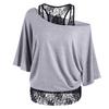 Gilet ample de grande taille pour femmes, couture en dentelle, col Oblique, manches chauve-souris, T-shirt Imitation, à la mode
