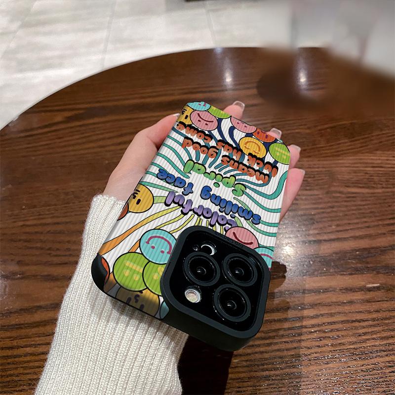 Smiley-Gesicht-Emoji-bedrucktes Leder, weiche Silikon-Handyhülle auf der Rückseite mit Kameraobjektiv, vollständiger Schutz