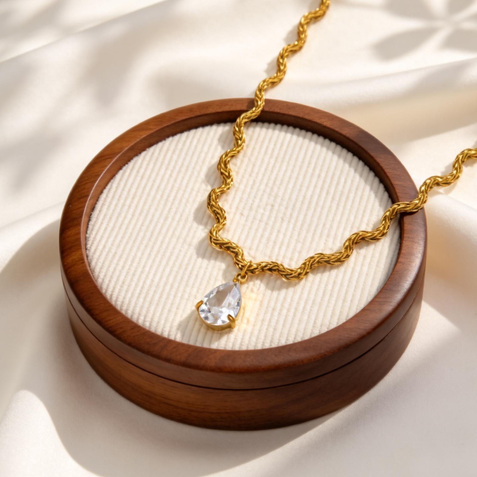 

Chic Zircon Flower Wave Chain Necklace Stainless Steel Choker for Women Waterdrop Zircon Necklaces Elegant Jewelry Gift
