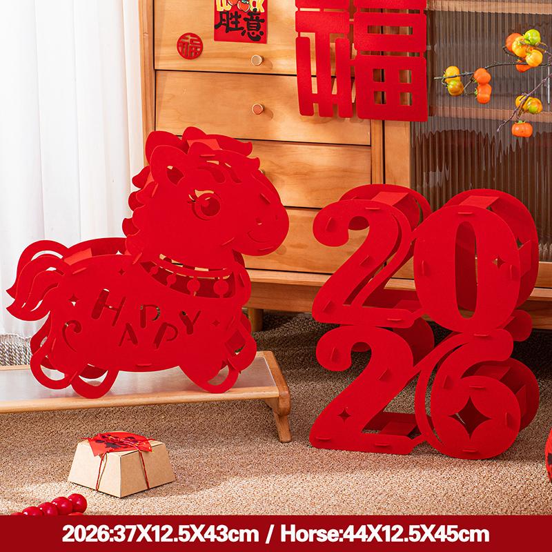3D New Year Decorations Spring Festival Lucky Character Ornament Non-Woven Fabric Fu Word Horse Year Standing Decorations